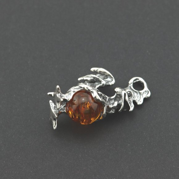 Sterling silver pendant with natural Baltic amber, amber chicken pendant - Picture 12 of 15